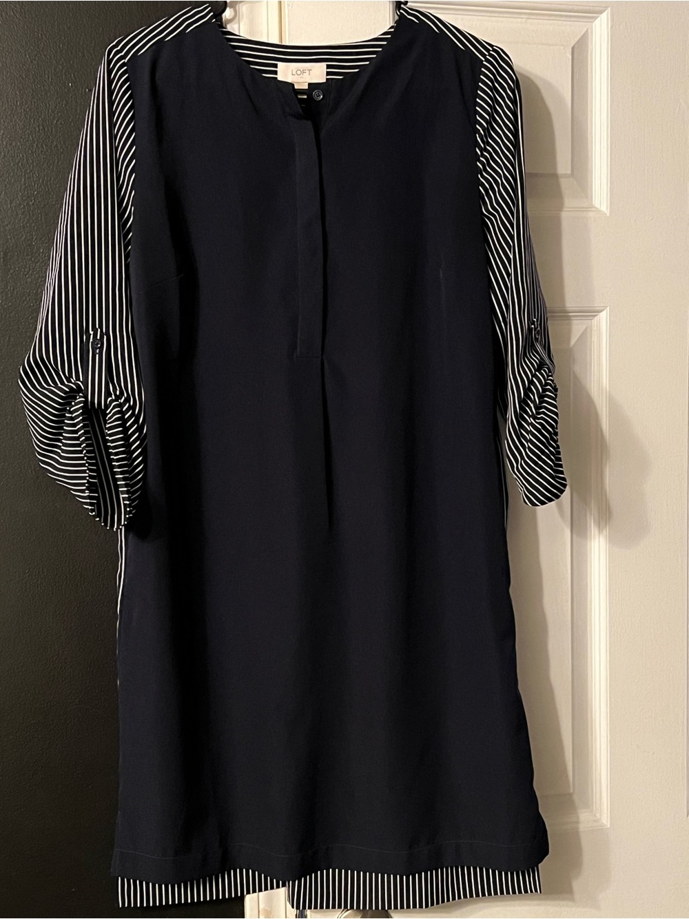 LOFT Navy and white striped dress